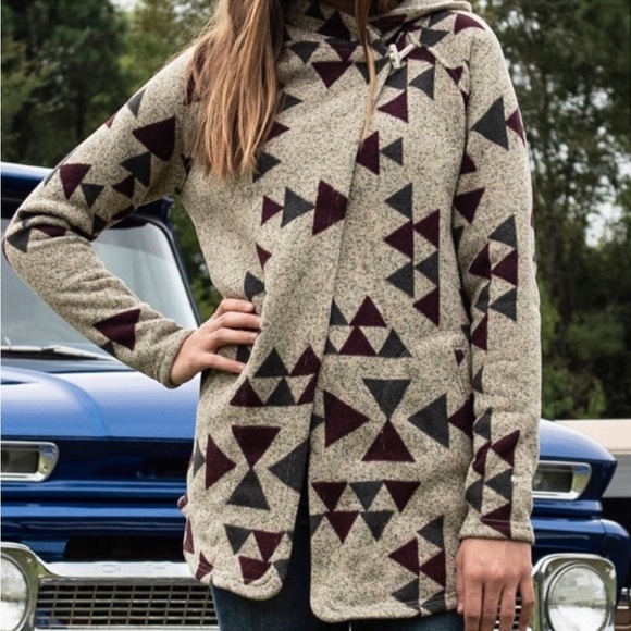 North Face Crescent Wrap Fleece Jacket Toggle Button Peyote Beige Aztec Sweater - Picture 3 of 14